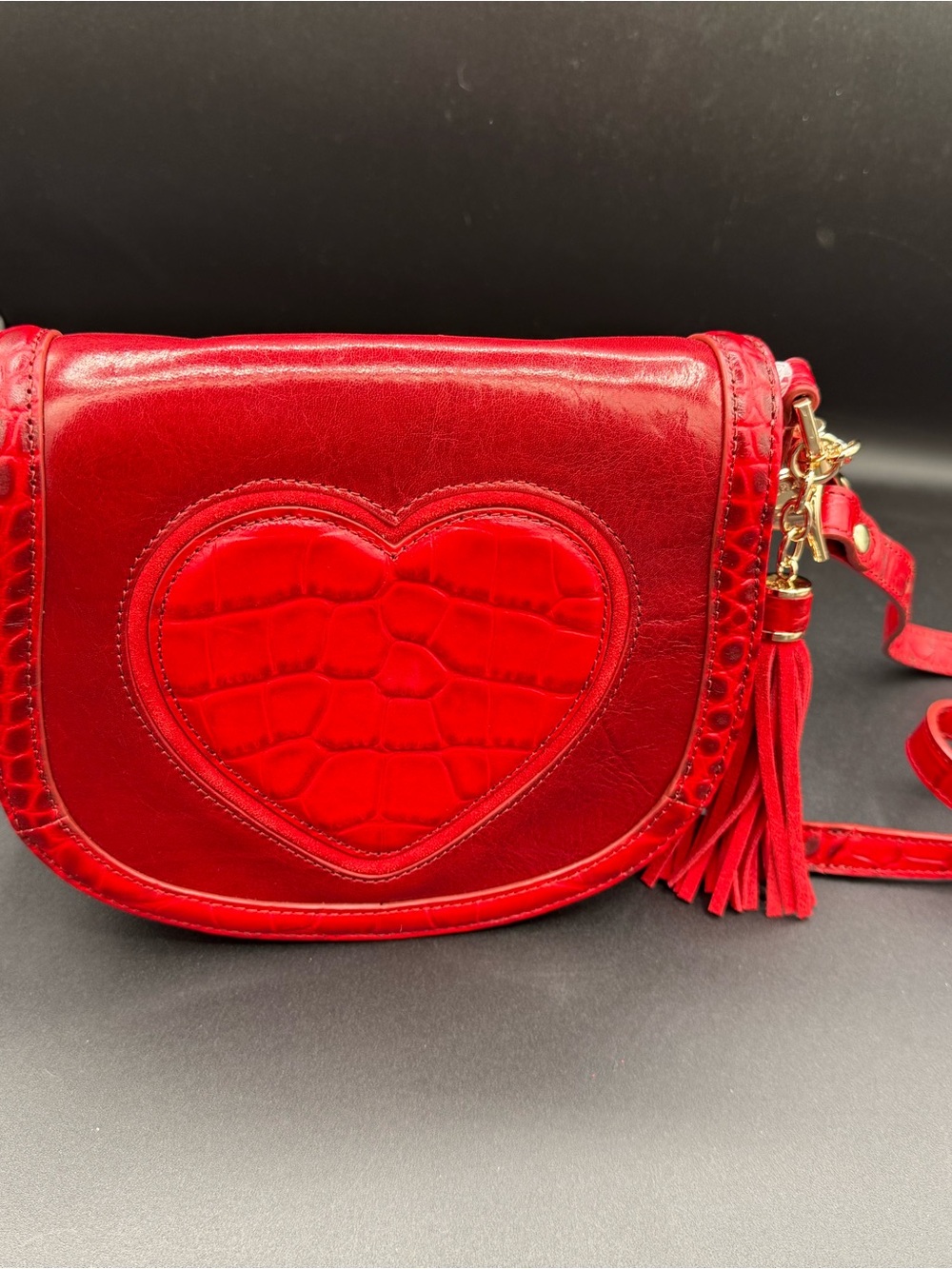 Brahmin Red Heart Crossbody Bag with Tassel
